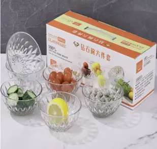 6 PCS TEXTURED GLASS BOWL 