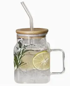 GLASS MASON JAR MUG WITH STRAW