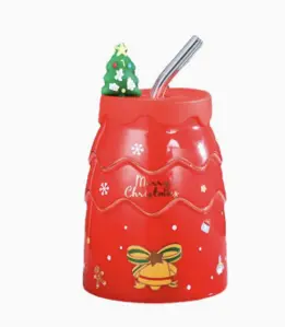 CERAMIC CHRISTMAS MUG & STRAW