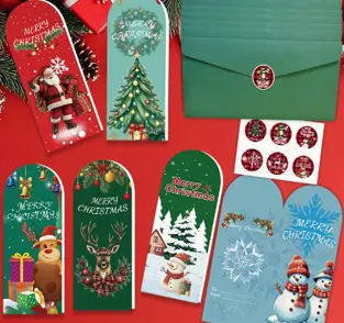 6PCS CHRISTMAS GIFT CARD &  STICKER SET ASSR COLORS