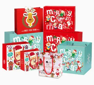 12PCS 10.5" "MERRY CHRISTMAS"  GIFT BAGS- Colors: blue, red