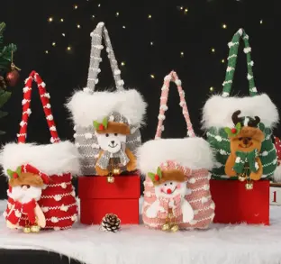 PLUSH CHRISTMAS  CHARACTER HANDBAG- Colours: Red, Green, Grey, Pink