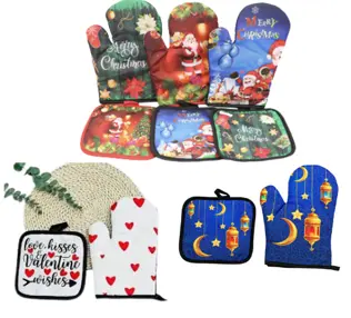 2PCS OVEN MITT & POT  HOLDER SET- CHRISTMAS, EID, VALENTINE'S THEMED