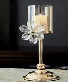 12" GOLDEN CRYSTAL FLOWER  CANDLE HOLDER