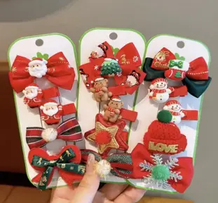 5 PCS CHRISTMAS HAIR BOW  CLIP SET ASSR PATTERNS 