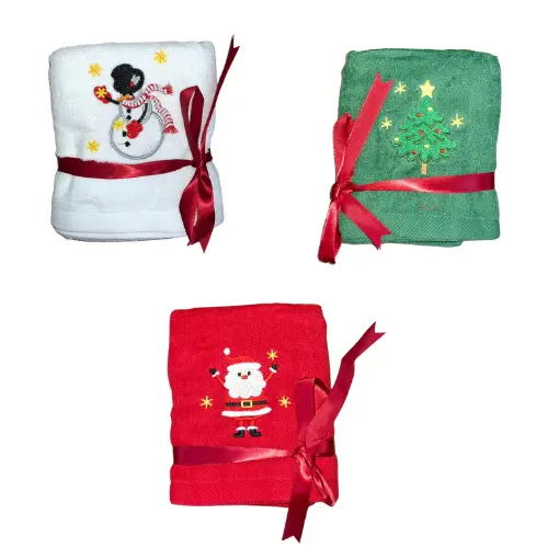 LARGE FESTIVE CHRISTMAS  HAND TOWEL- Colors: red, green, white