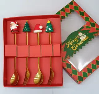 4PCS GOLD CHRISTMAS  CHARACTER CUTLERY SET