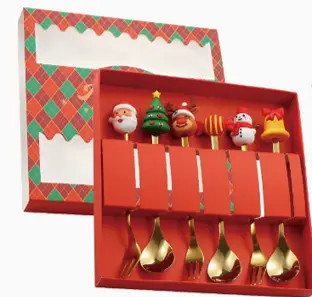 6PCS GOLD CHRISTMAS  CHARACTER CUTLERY SET