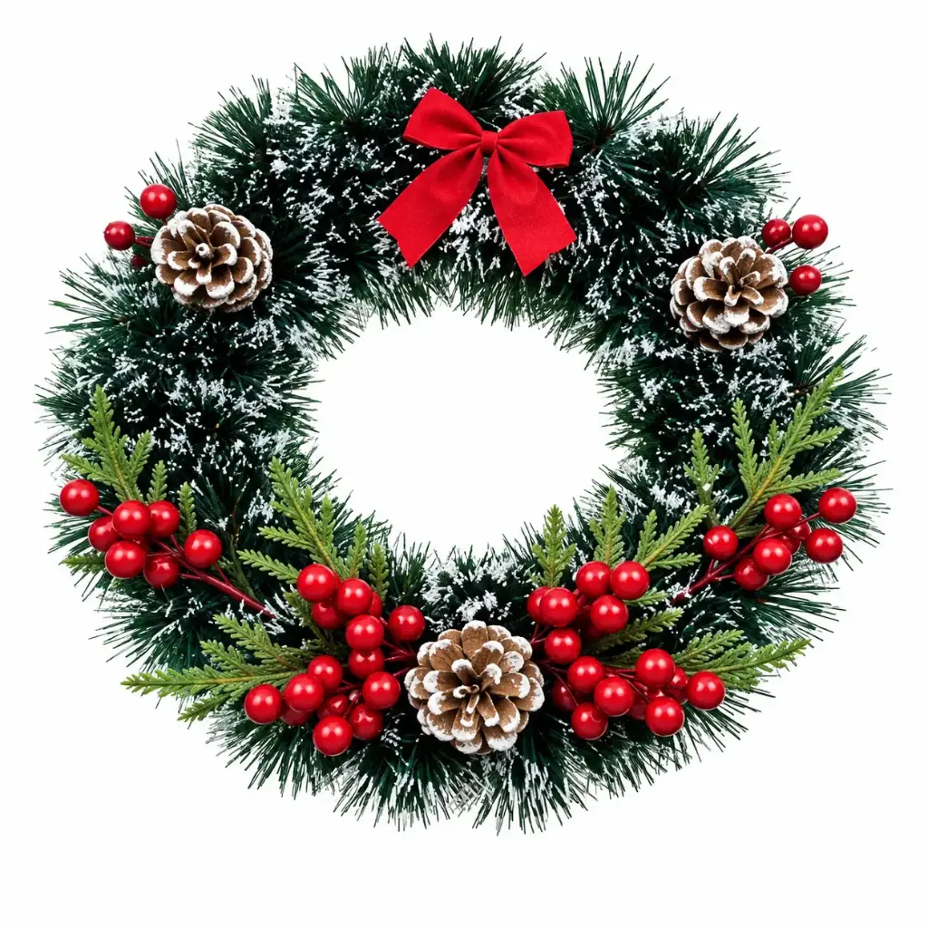 13" FROSTED PRE-DECORATED  CHRISTMAS WREATH