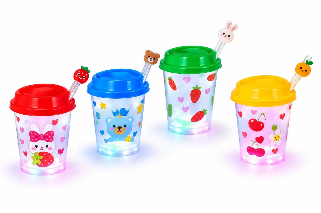12 PCS FUN CARTOON  TUMBLER  WITH LID & SPIRAL  STRAW ASSR PATTERNS 