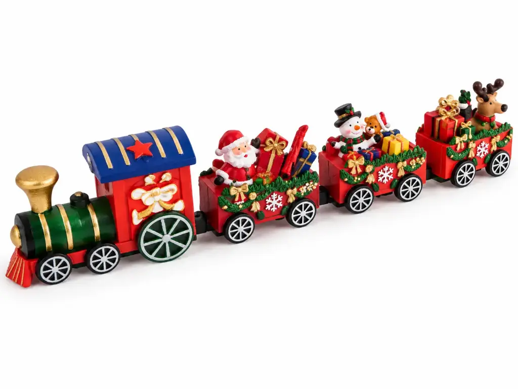 4 PCS SANTA & FRIENDS  WOODEN CHRISTMAS TRAIN  SET-9.5"