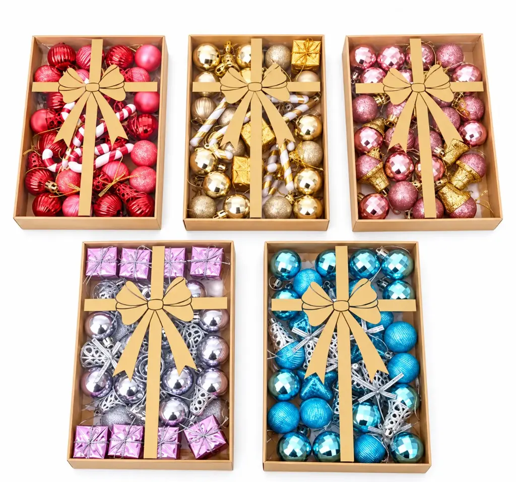 32 PCS 1" CHRISTMAS BALLS  ASSR Colors: Gold, Red, Silver