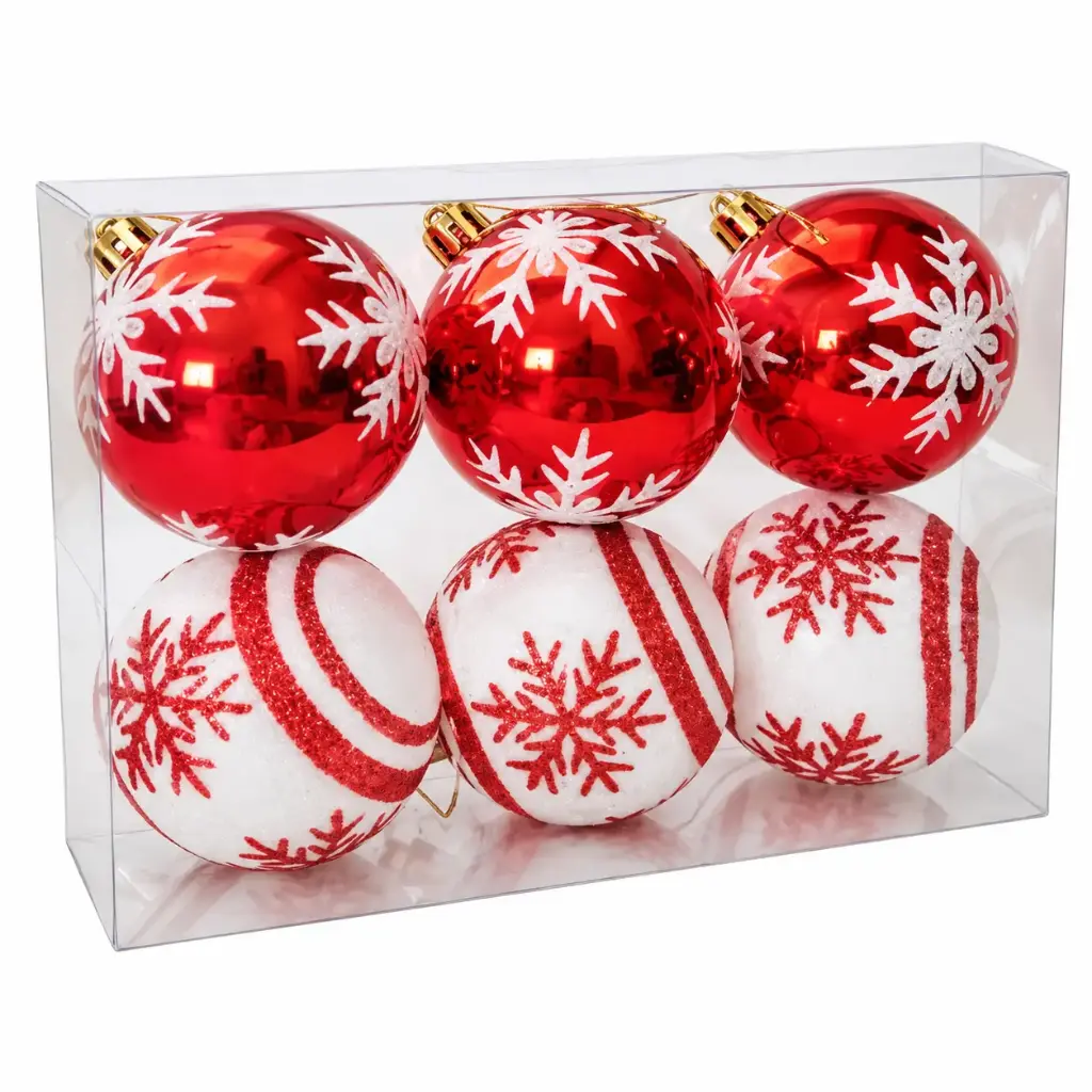 6 PCS 2" SNOWFLAKE  CHRISTMAS BALLS 