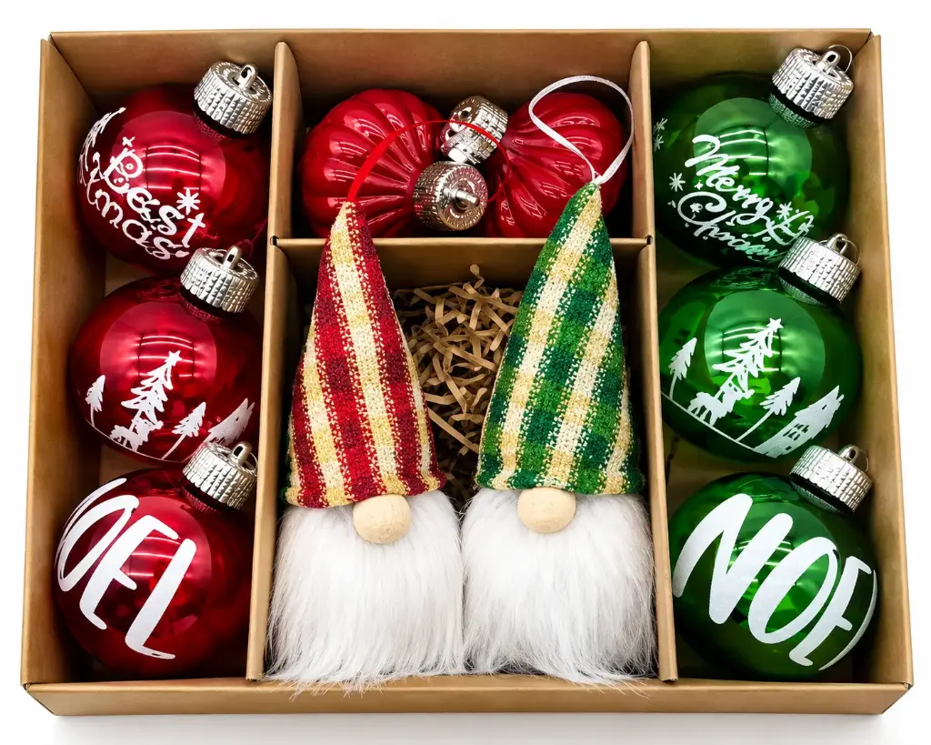 10 PCS CHRISTMAS BALLS & GNOME SET