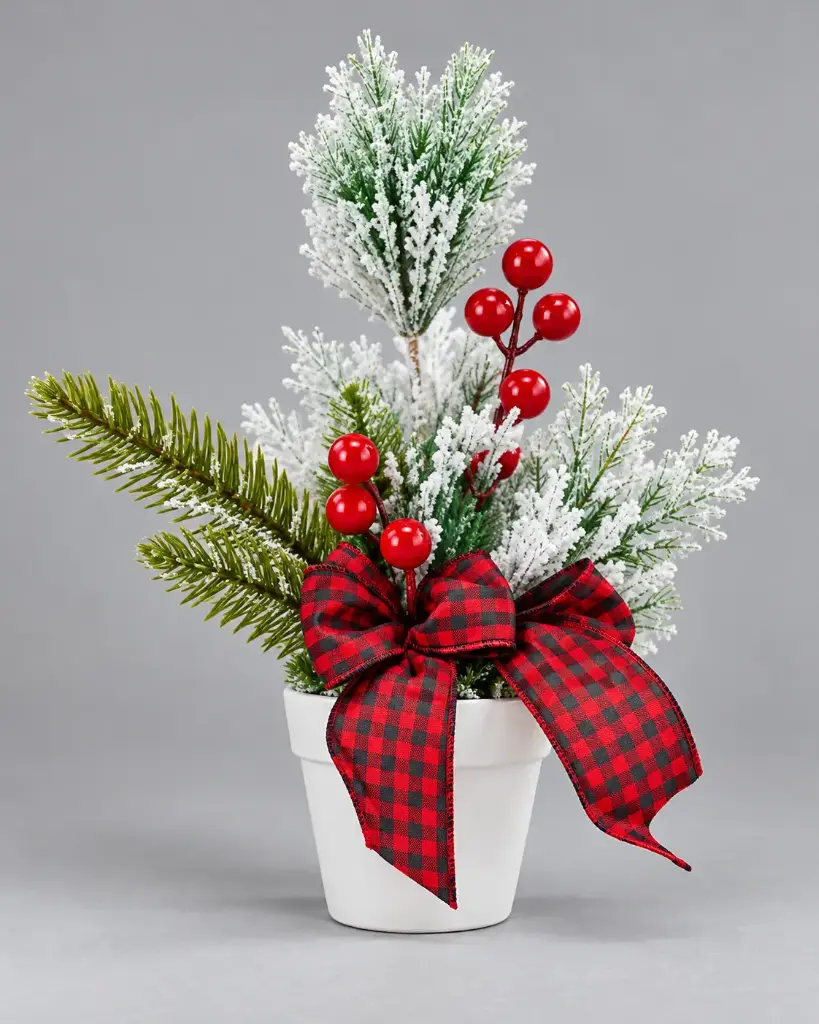 FROSTED PINE & BERRY  CHRISTMAS TABLE-TOP  DECOR-9.5"