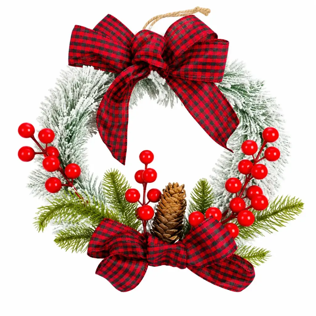 PRE-DECORATED FROSTED CHRISTMAS BERRY WREATH-12"