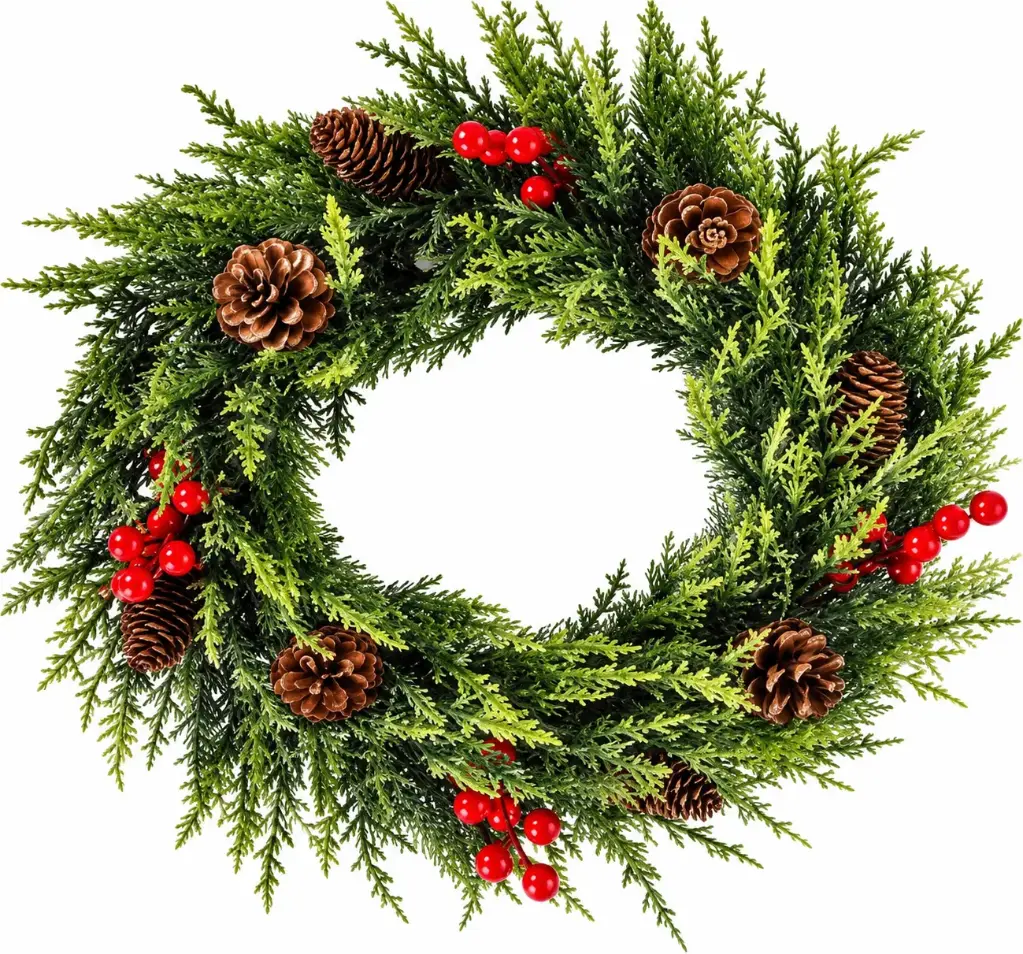 18" PRE-DECORATED  CHRISTMAS BERRY & PINE  CONE WREATH