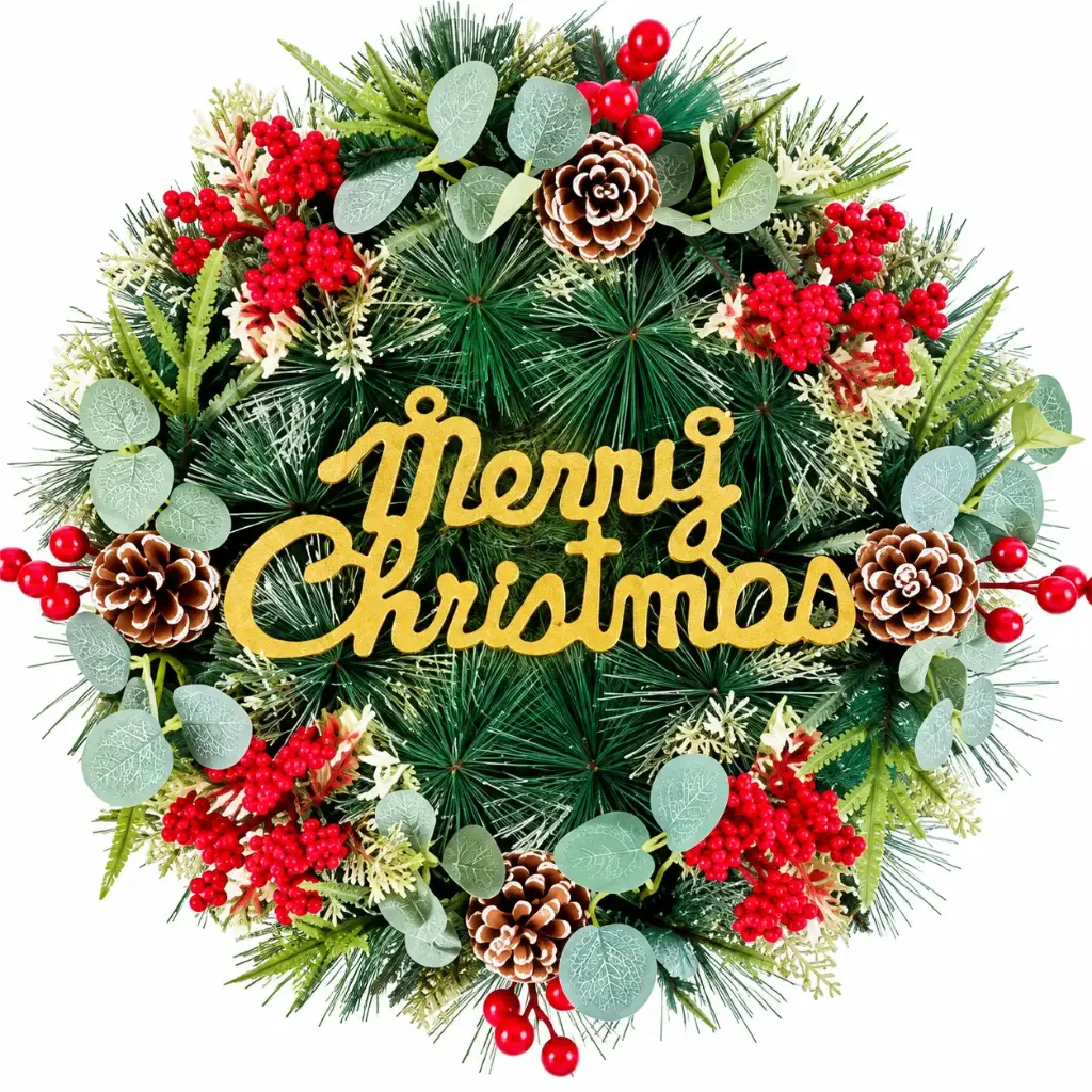 18" PRE-DECORATED "MERRY  CHRISTMAS"  WREATH