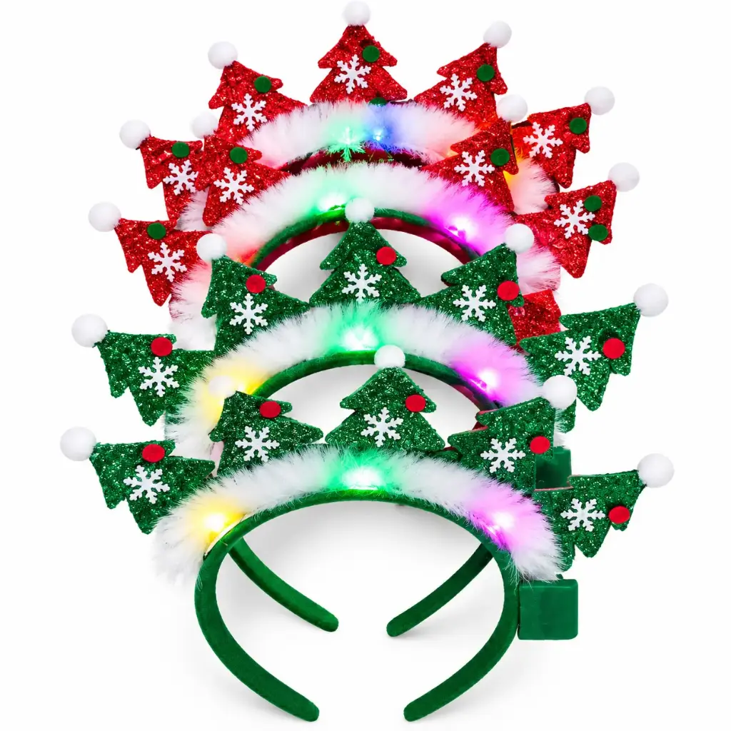 12 PCS RED & GREEN FESTIVE  LIGHTING HEADBAND 