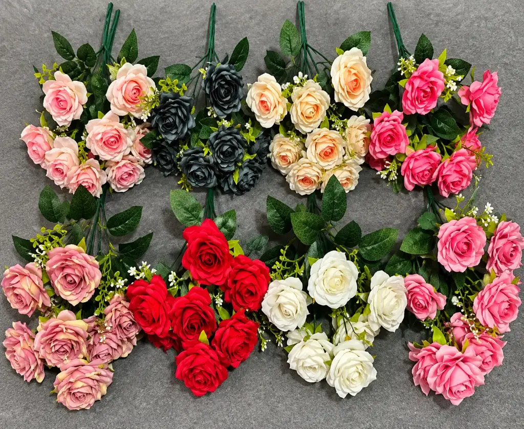 9 HEADS ARTIFICIAL  MAGENTA ROSE Colors: white, black, pink & cream,  pink