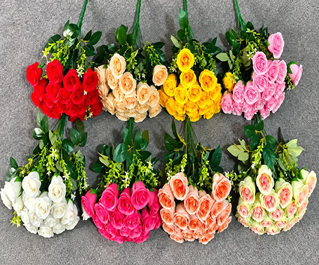 18 HEADS ARTIFICIAL ROSE Colors: White, Pink, Peach, Red, Cream