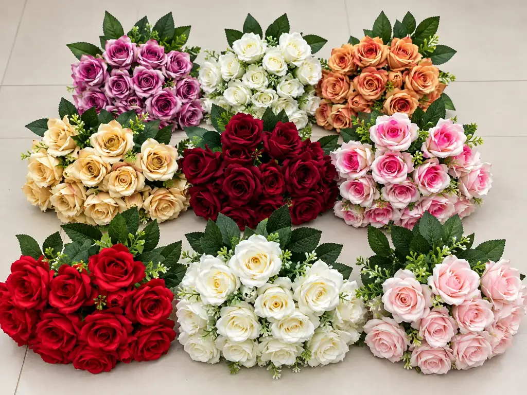 18 HEADS ARTIFICIAL ROSE Colors: Pink, Peach, White
