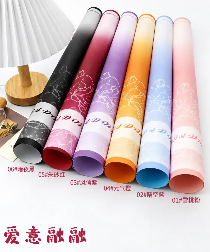 20 PCS ROMANTIC OMBRE`  FLORAL WRAPPING PAPER Colors: Blue, Lilac, Black,Peach, Red