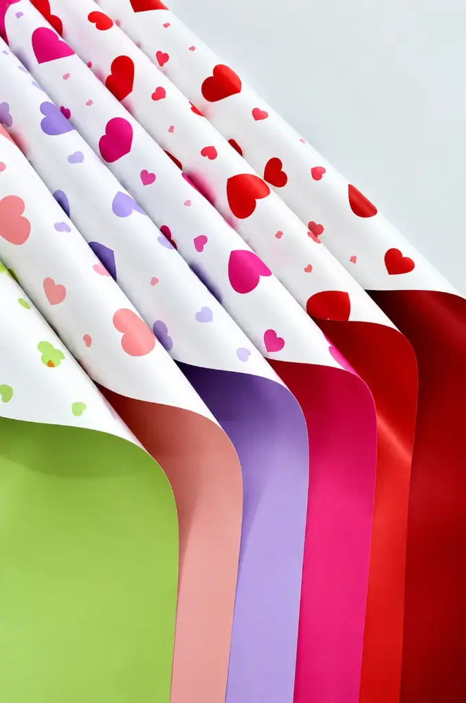 20 PCS HEARTS FLORAL  WRAPPING PAPER Colors: Green, Red, Pink
