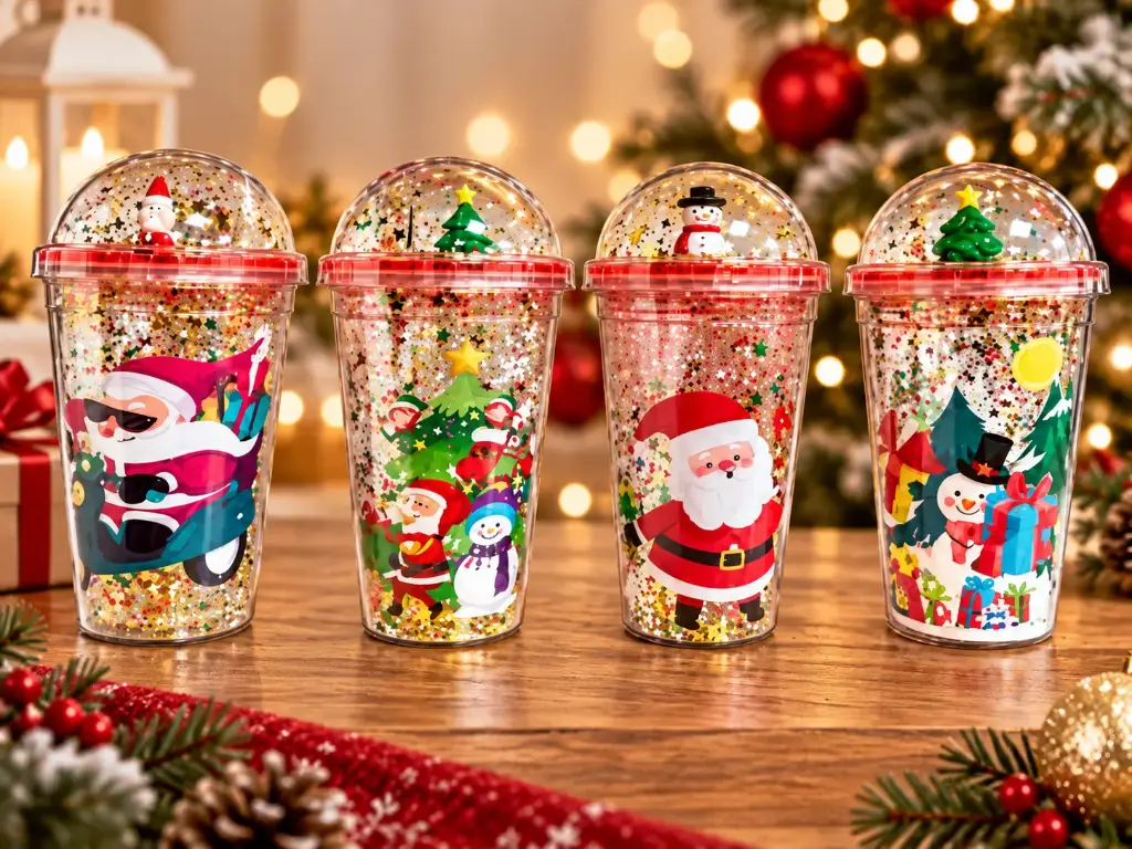 FESTIVE CHRISTMAS GLITTER TUMBLER WITH LID ASSR 