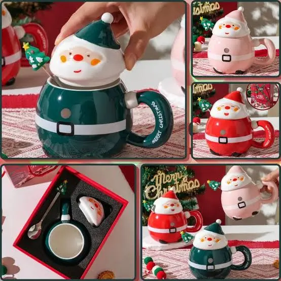 CERAMIC SANTA MUG WITH LID & SPOON-430ML