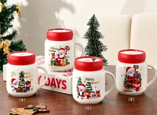 CERAMIC CHRISTMAS  THEMED MUG WITH MIRROR  LID-420ML