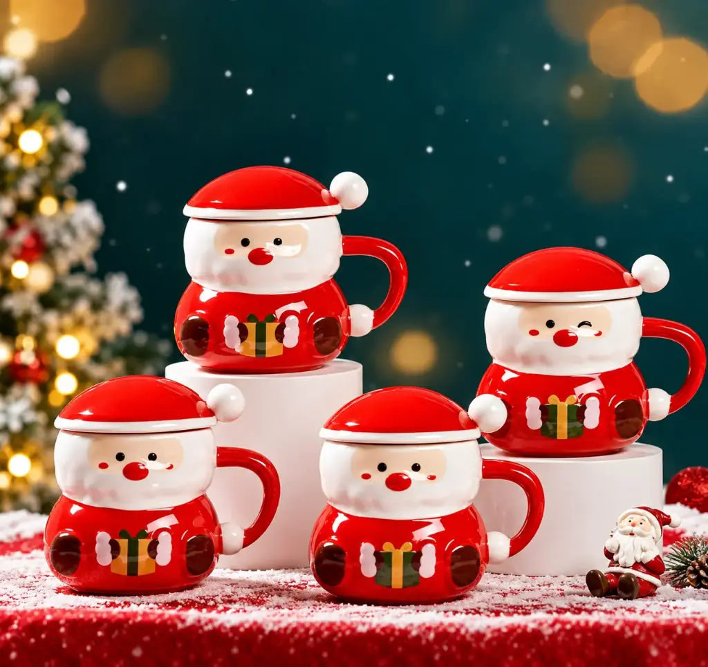 CERAMIC SANTA MUG WITH LID-420ML