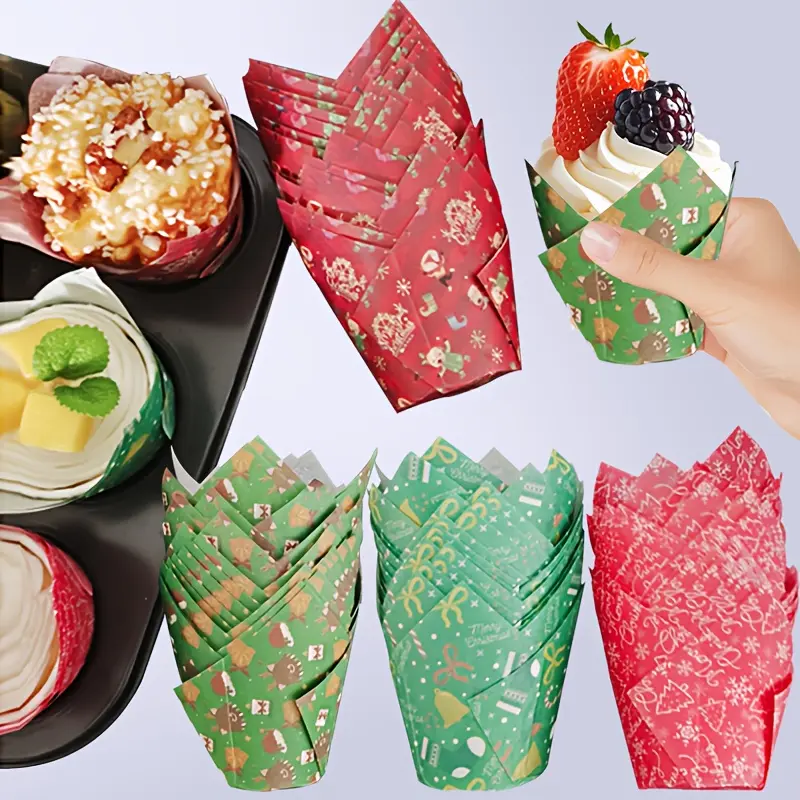 12 PACKS OF 12PCS   CHRISTMAS THEMED TULIP   CAKE LINERS