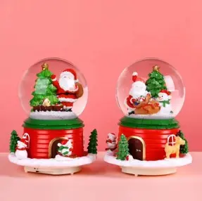 LED MUSICAL SANTA &  FRIENDS SNOW GLOBE  W/BATTERIES
