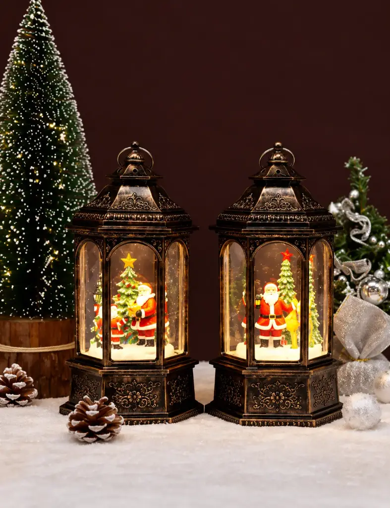 USB AUTOMATIC SNOWFALL LIGHTING CHRISTMAS CHARACTER MUSICAL LANTERN-9"