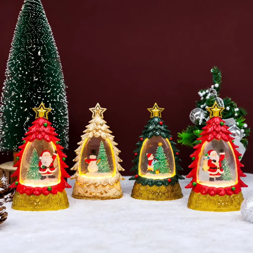 LED CHRISTMAS TREE  CHARACTER SNOW GLOBE  LAMP ASSR Colors: Red, Green, White