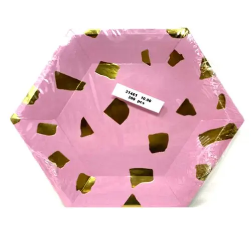 [31461] PINK AND GOLD PARTY PLATE, 17*19CM
