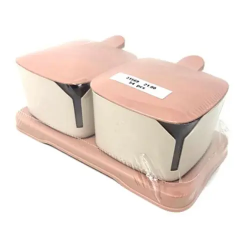 [31569] 2PC SUGAR, & SPICE CONTAINER COLORS, BLUSH , GREY & WHITE ,-SIZE18*8CM