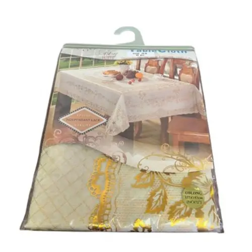 [31730] WHITE & GOLD TABLECLOTH (PLASTIC MATERIAL)-SIZE: 137*183CM