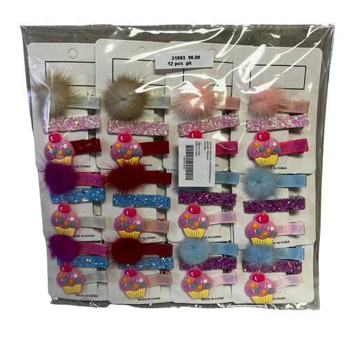[31993] 3 PCS HAIR CLIP W CUPCAKE (12 CARDS)