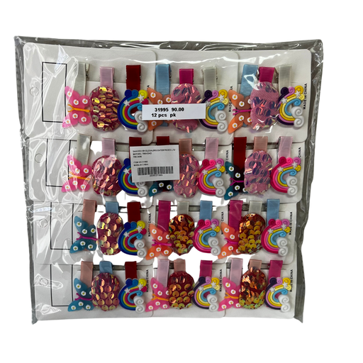 [31995] 3PCS BUTTERFLY, SEQUENCE & RAINBOW HAIR CLIPS (12 CARDS)