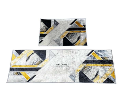[32069] 2 PCS GRAY & BLUE ABSTRACT KITCHEN MAT SET