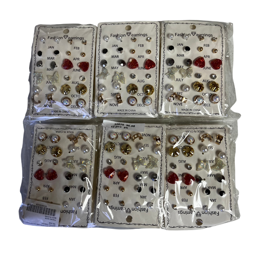 [32028] 12 PAIRS ASSORTED EARRINGS W RED HEART PAIR