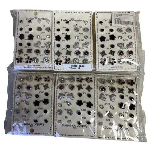 [32032] 12 PAIRS ASSORTED EARRINGS W BLACK FLOWERS