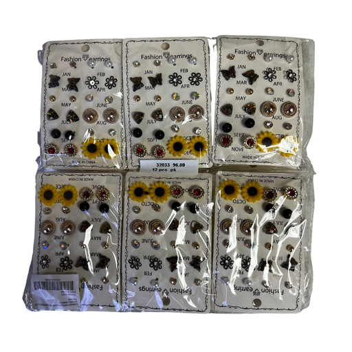 [32033] 12 PAIRS ASSORTED EARRINGS W SUNFLOWER PAIR