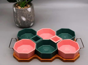 [151964] CERAMIC BOWLS WITH TRAY-SIZE: 14*7.5"