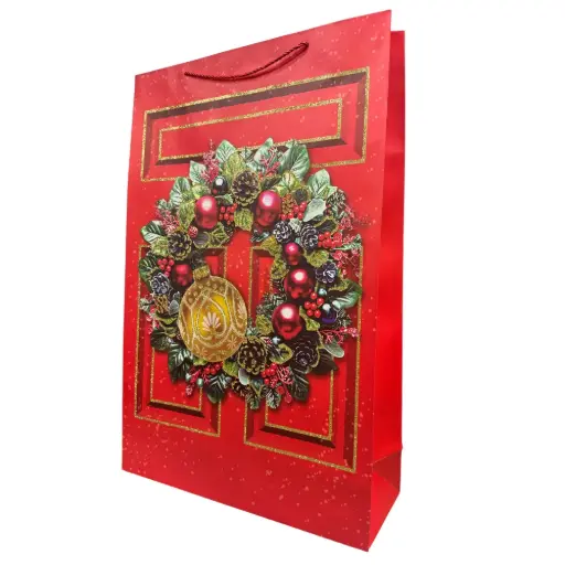 [365263] 12PCS RED GLITTER WREATH  CHRISTMAS GIFT BAG