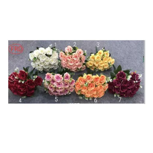 [153091]  18 HEADS ARTIFICIAL ROSES  COLORS: PEACH, RED