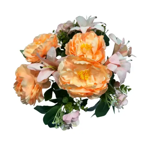 [249296] 11 STEMS ARTIFICIAL  BOUQUET  COLORS: PEACH, WHITE