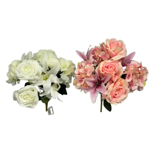 [249321]  9 HEADS ARTIFICIAL  BOUQUET  COLORS: PINK, WHITE